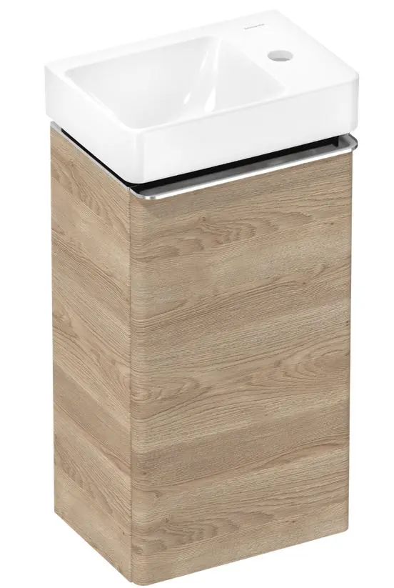 Hansgrohe Xelu Q - rokas izlietne ar zemizlietnes skapi, 63x34x27 cm, 1 durvis, eņģes labajā pusē, dabīgs ozols/hroms 54367000