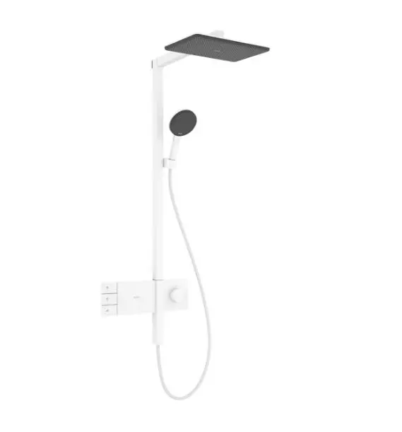 Hansgrohe Raindance Alive Q - dušas komplekts ar termostatu, 21x34 cm, 3 strūklas veidi, EcoSmart, matēti balts 24591700