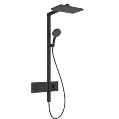 Hansgrohe Raindance Alive Q - dušas komplekts ar termostatu, 21x34 cm, 3 strūklas veidi, matēti melns 24590670