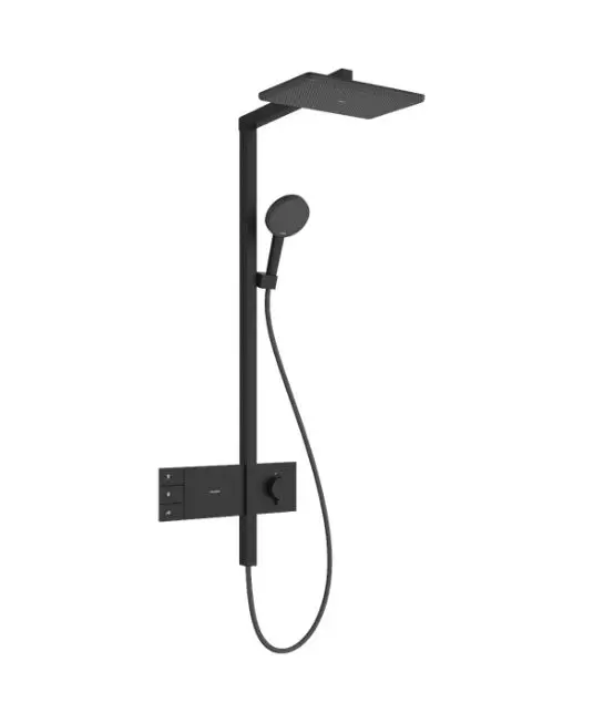 Hansgrohe Raindance Alive Q - dušas komplekts ar termostatu, 21x34 cm, 3 strūklas veidi, matēti melns 24590670