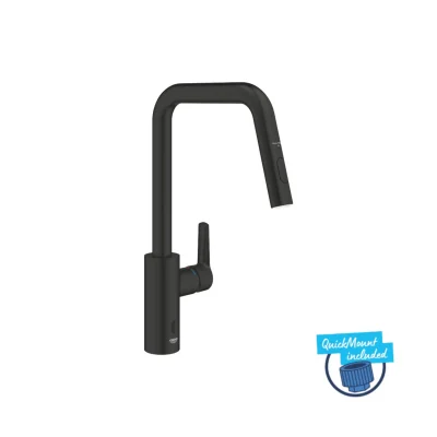 Grohe QuickFix Start - elektronisks virtuves izlietnes maisītājs ar izvelkamu dušu, darbība ar bateriju, matēti melns 1012432430
