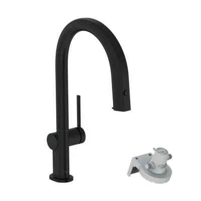 Hansgrohe Aqittura M91 - izlietnes maisītājs ar izvelkamu izteku un filtra funkciju, matēti melns 76803670