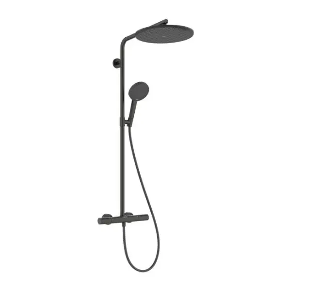 Hansgrohe Raindance Alive S Puro - dušas komplekts ar termostatu, 21x34 cm, 3 strūklas veidi, hroms melns birstēts 24592340