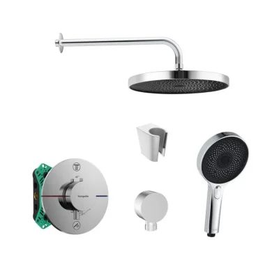 Hansgrohe/Kielle - dušas komplekts ar zemapmetuma termostatu un montāžas korpusu, hroms SANI21HKK002