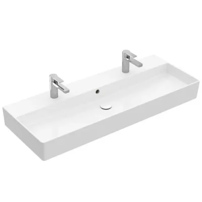 Villeroy & Boch Memento 2.0 - dubultā izlietne 120x47 cm, ar pārplūdi, 2 jaucējkrāna caurumiem, CeramicPlus, Alpu balts 4A22C4R1