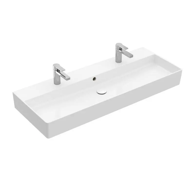 Villeroy & Boch Memento 2.0 - dubultā izlietne 120x47 cm, ar pārplūdi, 2 jaucējkrāna caurumiem, CeramicPlus, Alpu balts 4A22C4R1