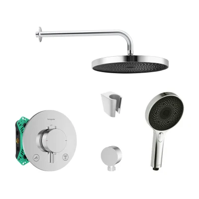 Hansgrohe/Kielle - dušas komplekts ar termostatu un zemapmetuma montāžas korpusu, hroms SANI21HKK013