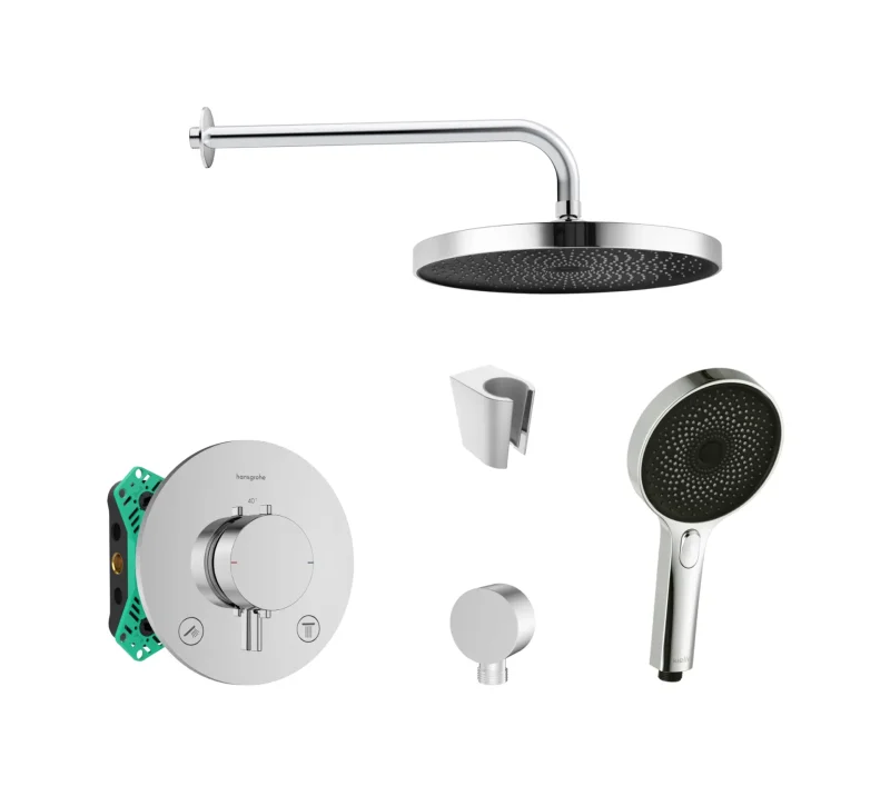 Hansgrohe/Kielle - dušas komplekts ar termostatu un zemapmetuma montāžas korpusu, hroms SANI21HKK013
