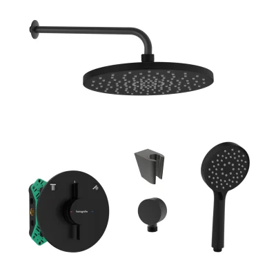 Hansgrohe/Kielle - dušas komplekts ar maisītāju un zemapmetuma iebūves korpusu, matēti melns SANI21HKK404