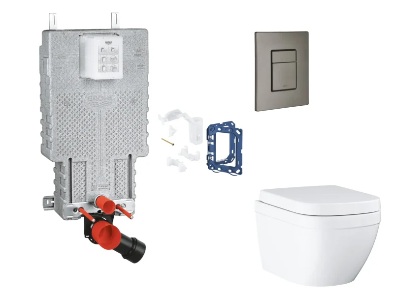 Grohe Uniset - komplekts zemapmetuma elementam, WC ar SoftClose sēdekli, vadības plati Skate Cosmopolitan un Fresh pārveidošanas komplektu, Triple Vortex, Hard Graphite birstēts SANI15BB5116