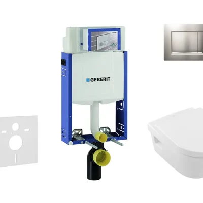 Geberit Kombifix - uzstādīšanas elements pie sienas stiprināmam WC ar vadības plati Sigma20, matēts hroms/hroms + Villeroy Boch - WC un WC sēdeklis, DirectFlush, SoftClose, CeramicPlus 110.302.00.5 NB7
