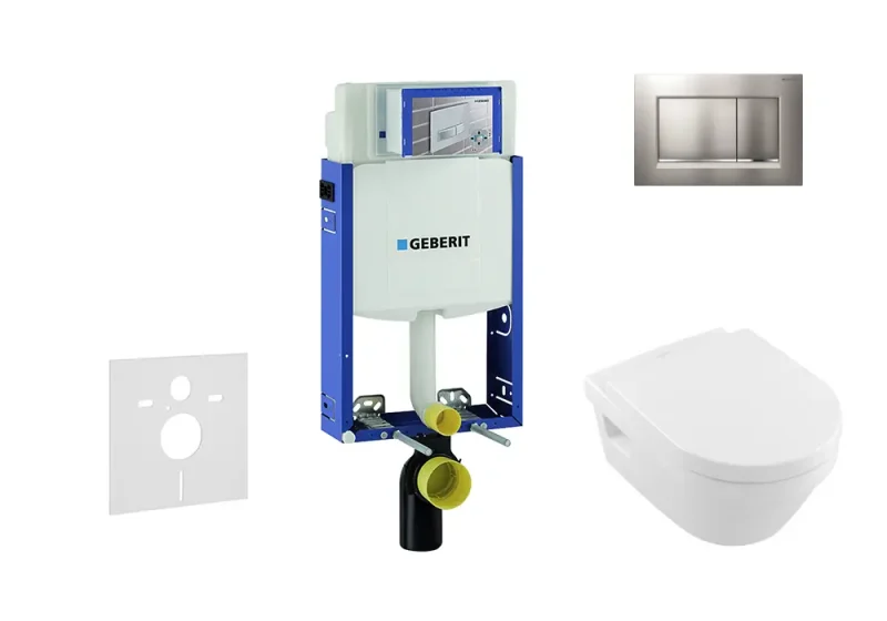 Geberit Kombifix - uzstādīšanas elements pie sienas stiprināmam WC ar vadības plati Sigma20, matēts hroms/hroms + Villeroy Boch - WC un WC sēdeklis, DirectFlush, SoftClose, CeramicPlus 110.302.00.5 NB7