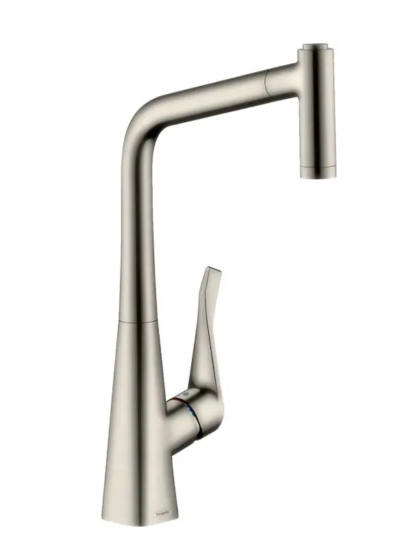 Hansgrohe Metris New - virtuves izlietnes vienas sviras maisītājs 320 ar izvelkamu trauku dušu, nerūsējošais tērauds 14820800