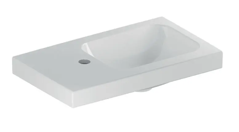 Geberit iCon - roku izlietne 53x31x13 cm, bez pārplūdes, 1 jaucējkrāna caurums kreisajā pusē, balta 501.833.00.1