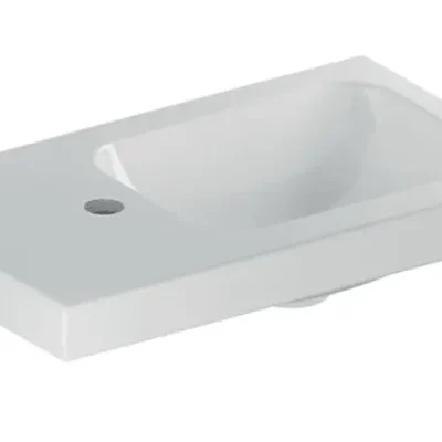 Geberit iCon - roku izlietne 53x31x13 cm, bez pārplūdes, 1 jaucējkrāna caurums kreisajā pusē, KaraTect, balta 501.833.00.2