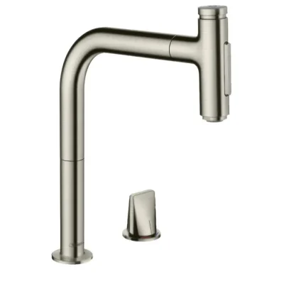 Hansgrohe M71 - izlietnes maisītājs Metris Select, ar izvelkamu dušu, 2 caurumu montāža, EcoSmart, nerūsējošais tērauds 73819800
