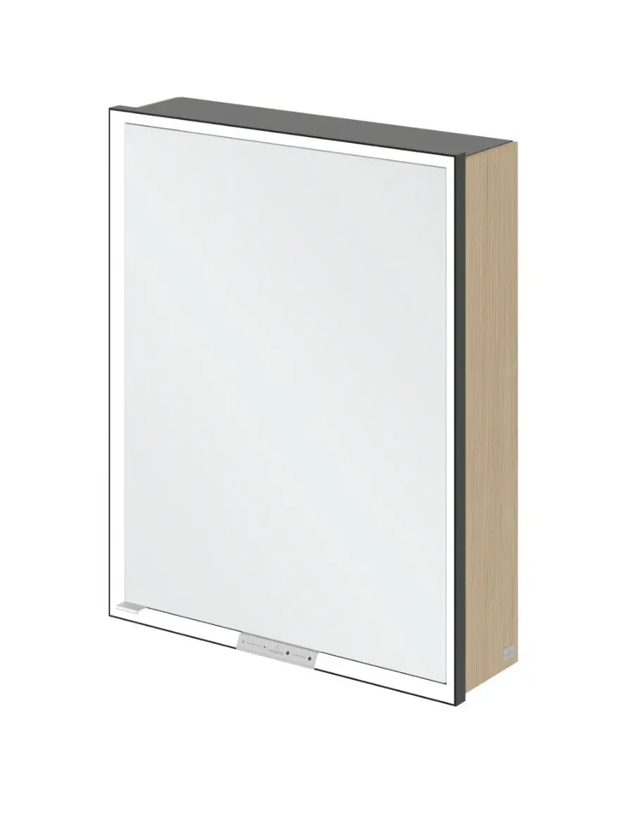 Villeroy & Boch My View+ - spoguļskapītis ar LED apgaismojumu 60x75x17 cm, 1 durvis, eņģes labajā pusē, Nordic Oak/Mattmelns B4816RVJ