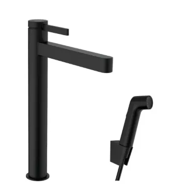 Hansgrohe Finoris - izlietnes maisītājs ar Push-Open noteces komplektu un bidē dušu, EcoSmart, matēti melns 76220670
