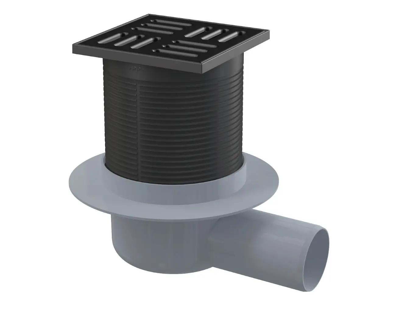 Alcadrain vannas notekas - sānu grīdas noteka 11x11 cm, diametrs 5 cm, kombinēts smaku aizbāznis SMART, nerūsējošais tērauds melns matēts/plastmasa APV31BLACK