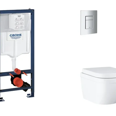 Grohe Rapid SL - komplekts zemapmetuma elements, WC ar SoftClose sēdekli un Skate Cosmopolitan vadības plati, Triple Vortex, matēts hroms SANI11BB2117