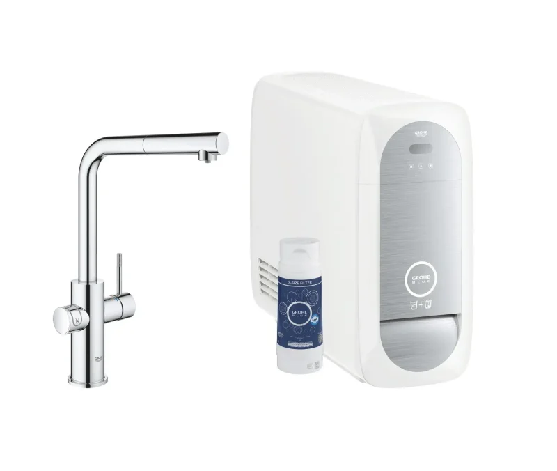 Grohe Blue Home - virtuves izlietnes maisītājs Connected ar izvelkamu dušu, ar dzesēšanas ierīci un filtrēšanu, hroms 31927001