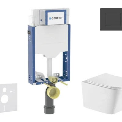 Geberit Kombifix - komplekts priekšsienas elements, Arkas I WC ar Softclose sēdekli un Sigma20 vadības plati, matēti melns/melns SANI15CA5164