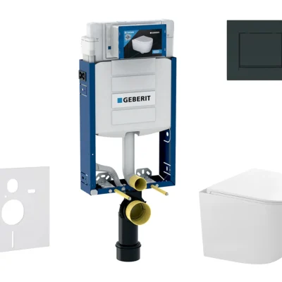 Geberit Kombifix - komplekts, priekšsienas elements, kompaktais WC Gaia ar Softclose sēdekli un Sigma20 vadības plati, melns spīdīgs/melns matēts SANI15CA5123