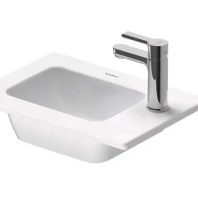Duravit ME by Starck - roku mazgāšanas izlietne 43x30 cm, bez pārplūdes, krāna caurums labajā pusē, DuraShield, matēti balta 072343AC41