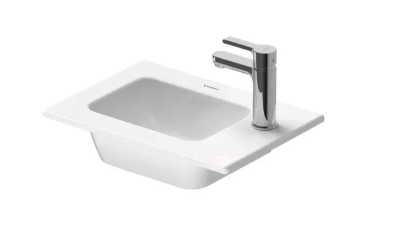 Duravit ME by Starck - roku mazgāšanas izlietne 43 x 30 cm, bez pārplūdes, krāna caurums labajā pusē, DuraShield, balta 072343AA41