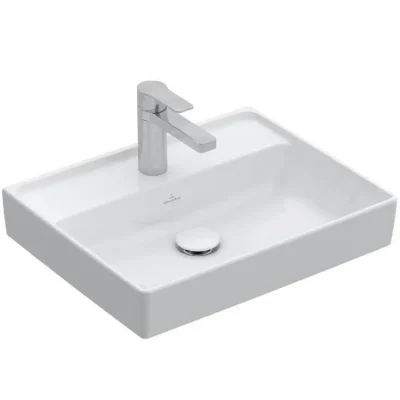 Villeroy & Boch Collaro - kompakta rokas izlietne, 50x40 cm, bez pārplūdes, ar jaucējkrāna atveri, CeramicPlus, Alpu balts 433451R1