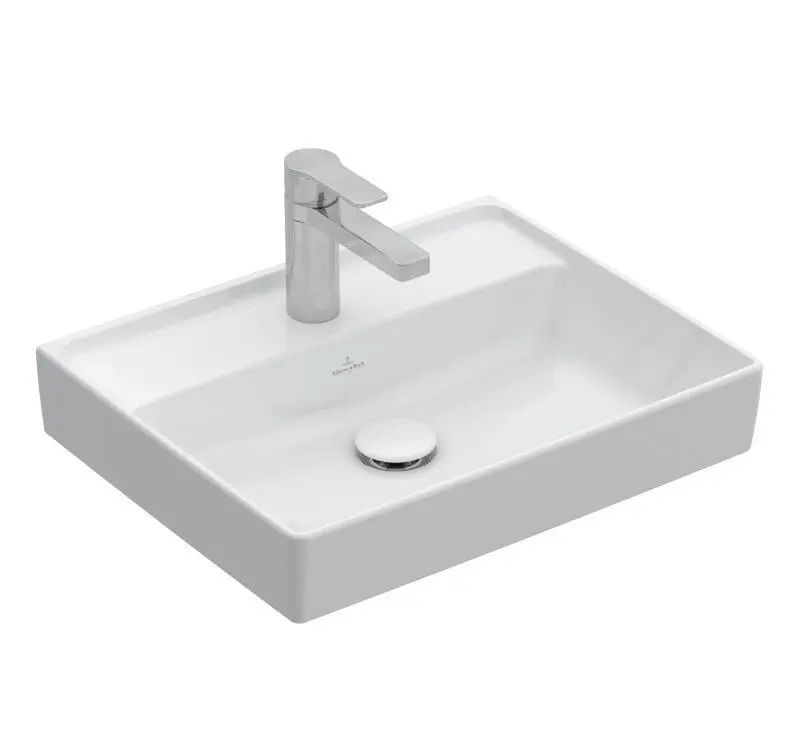 Villeroy & Boch Collaro - kompakta rokas izlietne, 50x40 cm, bez pārplūdes, ar jaucējkrāna atveri, CeramicPlus, Alpu balts 433451R1