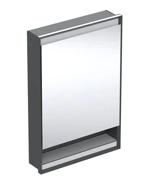 Geberit ONE - spoguļskapis ar LED apgaismojumu, 60x90x15 cm, eņģes labajā pusē, ar nišu, iebūvējams, melns matēts 505.821.00.7