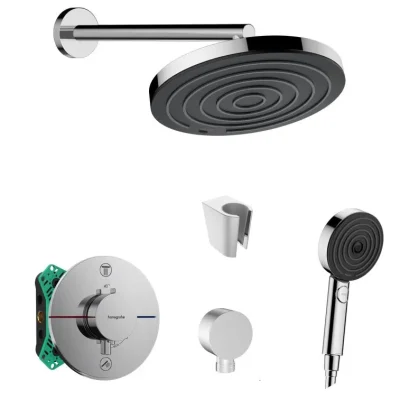 Hansgrohe/Kielle - dušas komplekts ar zemapmetuma termostatu un montāžas korpusu, hroms SANI21HHK002