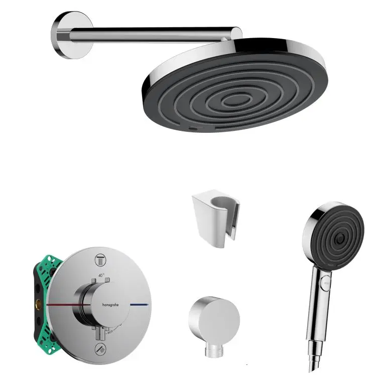 Hansgrohe/Kielle - dušas komplekts ar zemapmetuma termostatu un montāžas korpusu, hroms SANI21HHK002