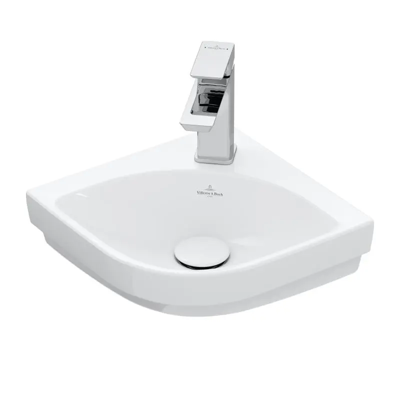 Villeroy & Boch Subway 3.0 - stūra rokas izlietne 32x32 cm, bez pārplūdes, ar jaucējkrāna caurumu, CeramicPlus, Alpu balts 437146R1