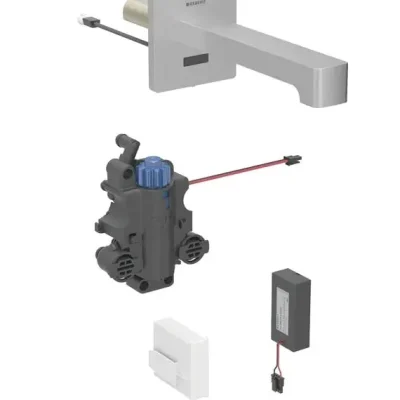 Geberit Brenta - elektronisks termostata izlietnes maisītājs zemapmetuma, ar bateriju, easy to clean, matēts nerūsējošais tērauds 116.298.SN.1