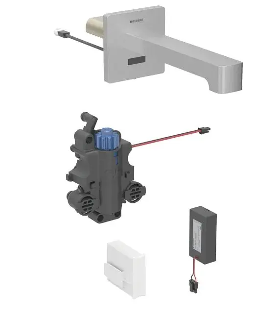 Geberit Brenta - elektronisks termostata izlietnes maisītājs zemapmetuma, ar bateriju, easy to clean, matēts nerūsējošais tērauds 116.298.SN.1