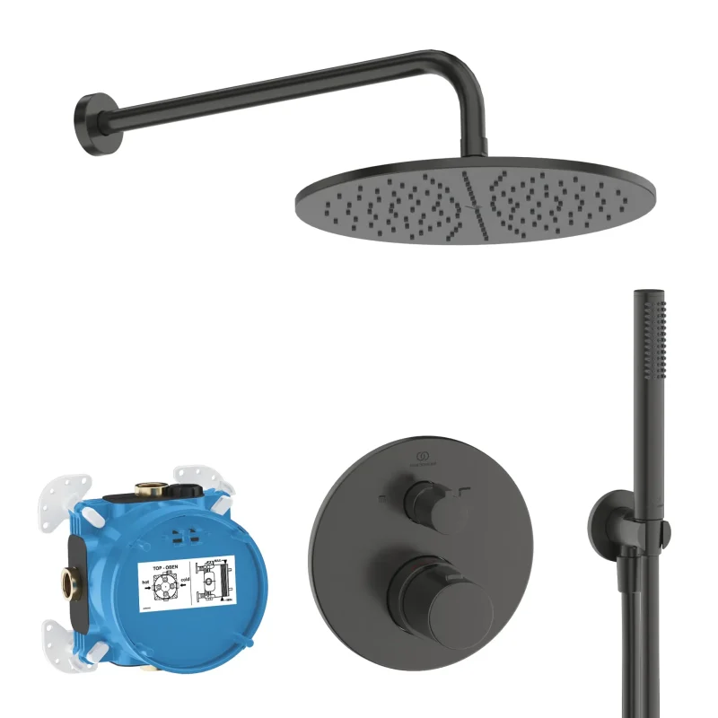 Ideal Standard CeraTherm - dušas komplekts ar zemapmetuma termostatu, ar iebūvējamo korpusu, diametrs 30 cm, Magnetic Grey A7573A5