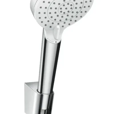 Hansgrohe Crometta - dušas komplekts Vario 9 l/min ar Porter turētāju, 2 strūklas veidi, balts/hroms 26694400
