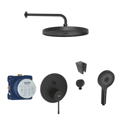 Grohe/Kielle - dušas komplekts ar maisītāju un zemapmetuma montāžas korpusu, matēti melns SANI21GKK406