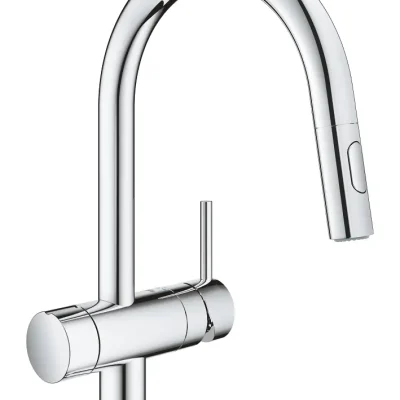 Grohe Minta - virtuves izlietnes maisītājs, ar noslēgvārstu un izvelkamu dušu, hroms 31916000