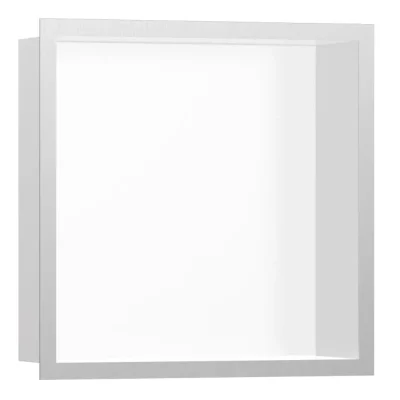 Hansgrohe XtraStoris Individual - sienas niša ar dizaina rāmi, 30x30x10 cm, balts matēts/birstēts nerūsējošais tērauds 56099800