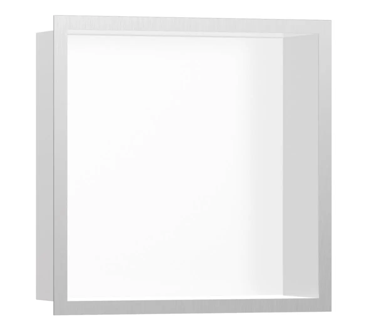 Hansgrohe XtraStoris Individual - sienas niša ar dizaina rāmi, 30x30x10 cm, balts matēts/birstēts nerūsējošais tērauds 56099800
