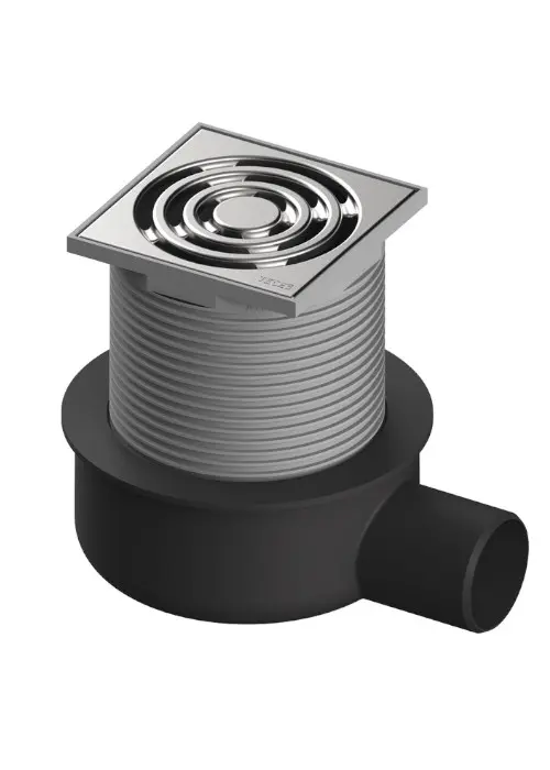 Tece grīdas notekas - noteces komplekts, plakans, 10x10 cm, nerūsējošais tērauds/plastmasa 3601050