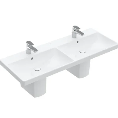 Villeroy & Boch Avento - skapja dubultizlietne 120x47 cm, ar pārplūdi, 2 caurumiem jaucējkrānam, Alpu balts 4A23CK01