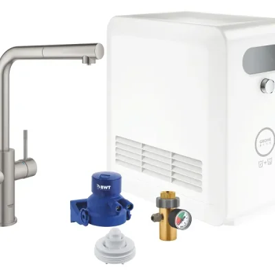Grohe Blue Professional - virtuves izlietnes maisītājs Connected, ar dzesēšanas iekārtu un ūdens filtru, izvelkama trauku duša, SuperSteel 31326DC2