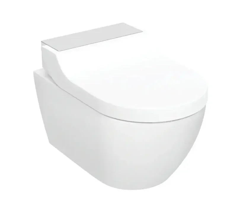 Geberit AquaClean - elektroniskais bidē Tuma Comfort ar keramiku, montāžai pie sienas, TurboFlush, SoftClosing, KeraTect, matēts nerūsējošais tērauds 146.290.FW.1
