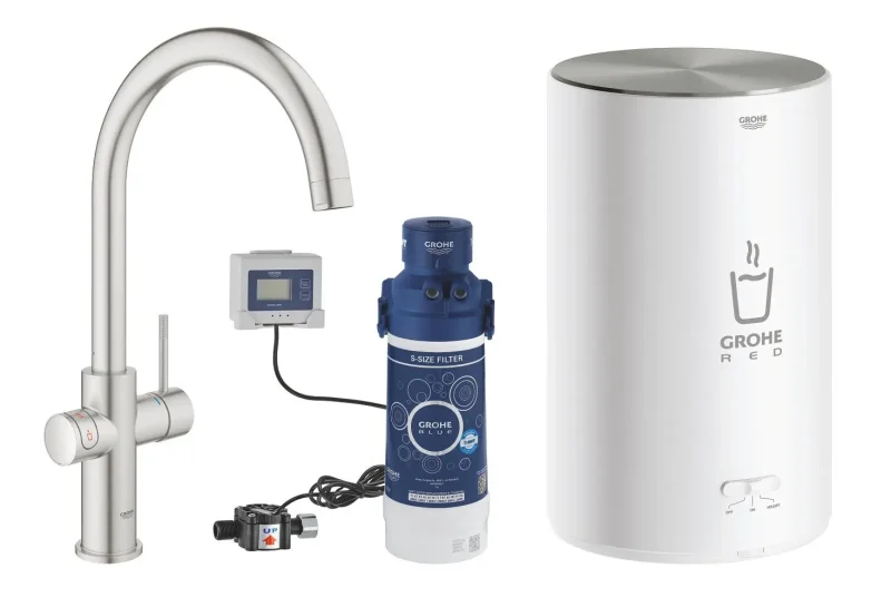 Grohe Red - virtuves izlietnes maisītājs Duo ar boileri un ūdens filtru, boilera izmērs M, SuperSteel 30083DC1