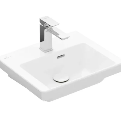 Villeroy & Boch Subway 3.0 - roku mazgājamā izlietne 45x37 cm, ar pārplūdi, ar jaucējkrāna caurumu, CeramicPlus, Alpu balts 437045R1