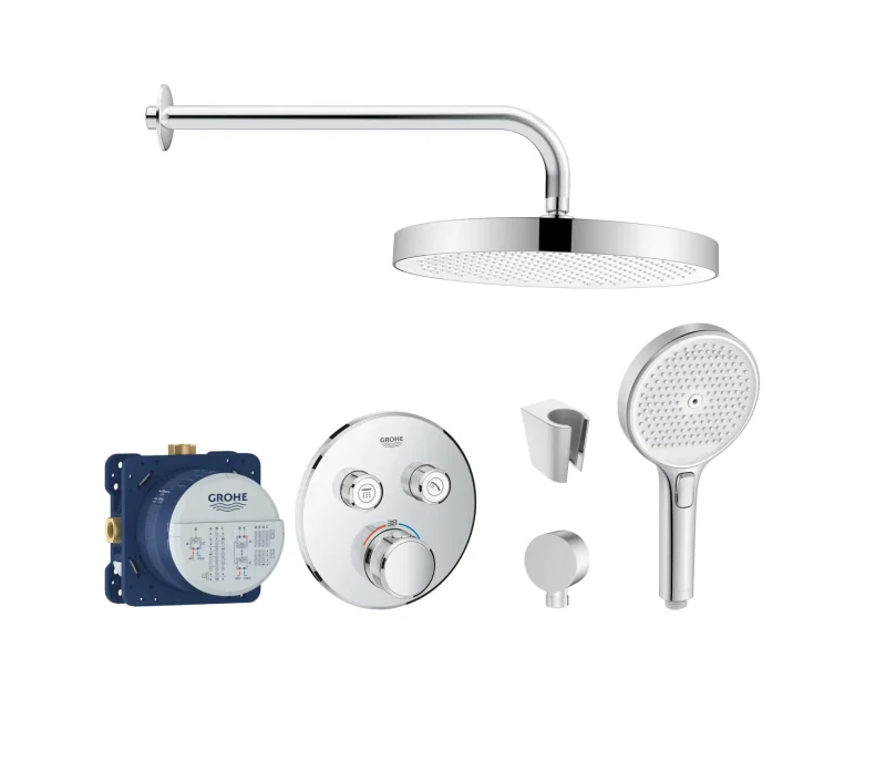 Grohe/Kielle - dušas komplekts ar termostatu un zemapmetuma montāžas korpusu, hroms SANI21GKK001